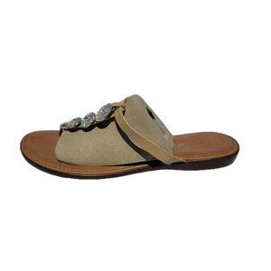 Toscanella Sandals Womens size 10 Dazzler Crystal Medallion Wedge flip flop Tan